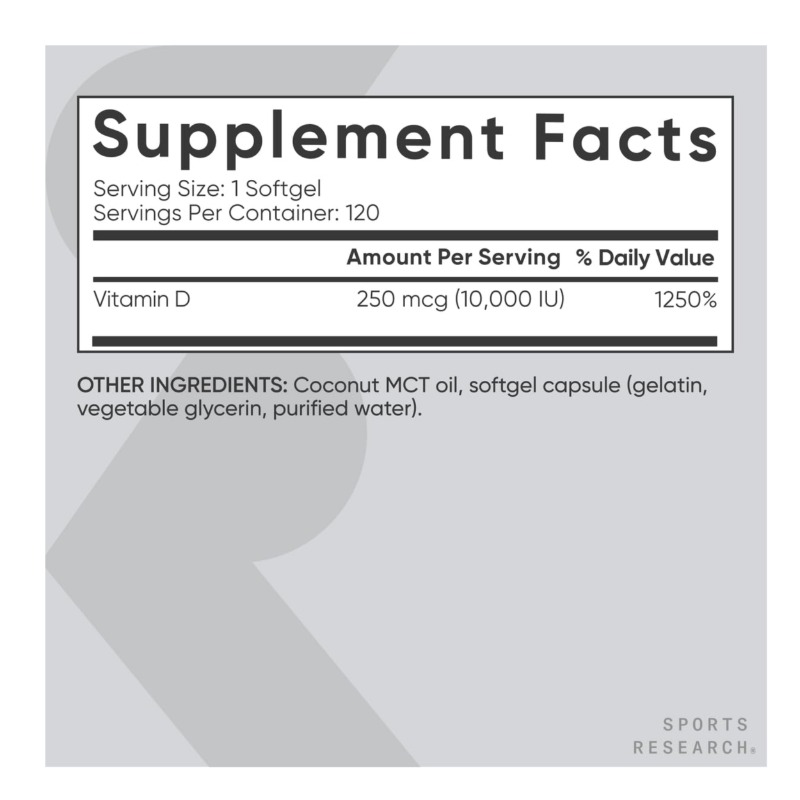 Max Strength, 250 mcg (10,000 IU), 120 Softgels 2