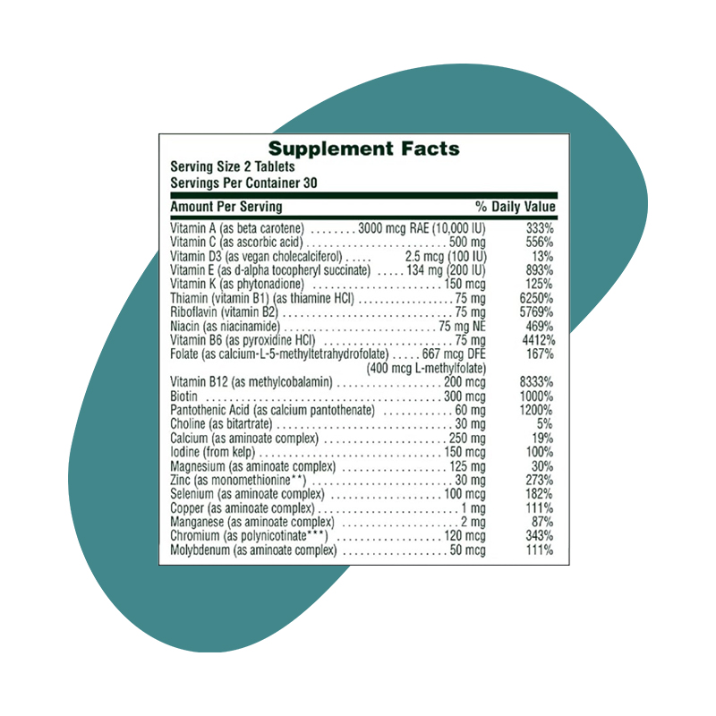 Iron-Free, Multi-Vitamin & Mineral Supplement,60 Tablets 2
