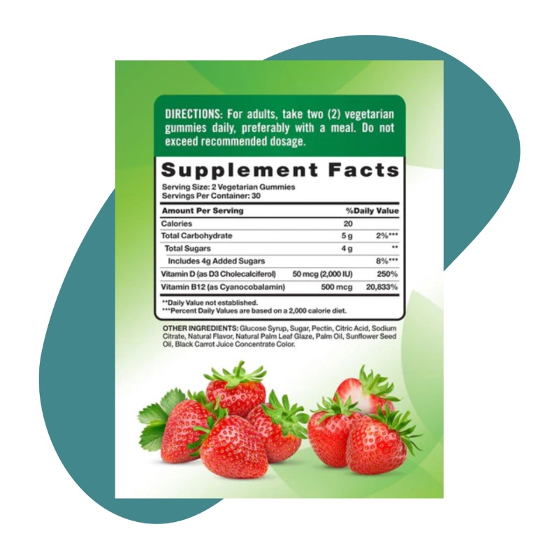 D3 + B12, Strawberry, 60 Vegetarian Gummies 2