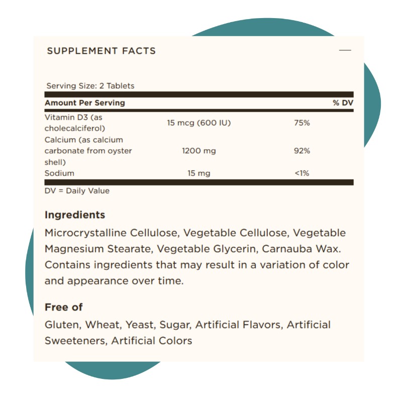Calcium “600” (from Oyster Shell with Vitamin D3), 120 Tablets 2