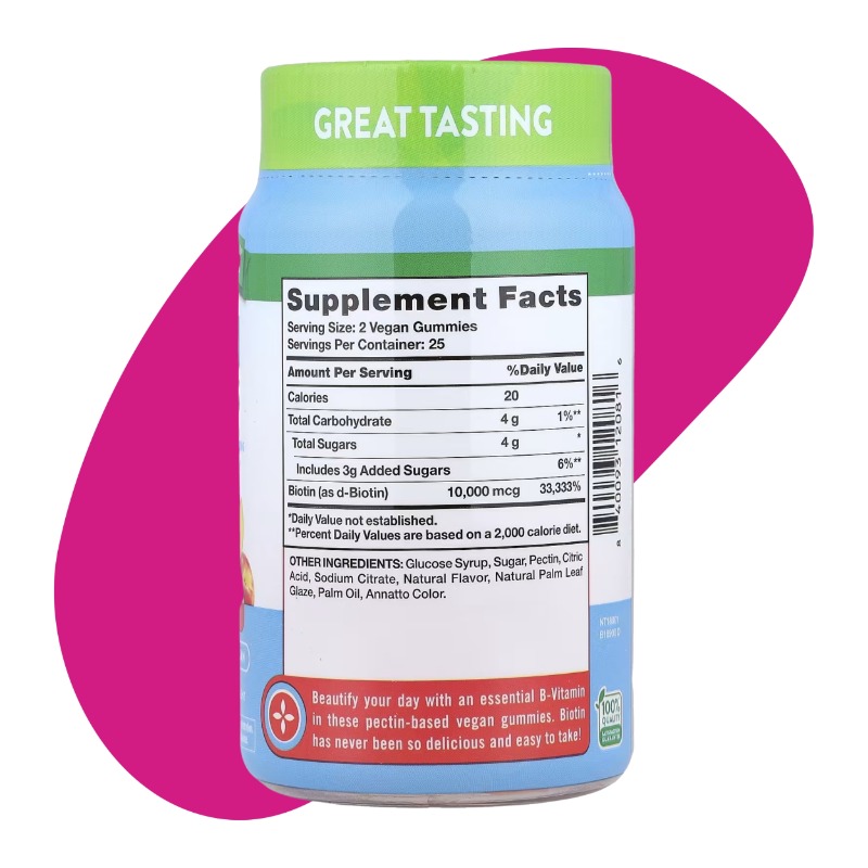 Biotin Natural Peach 10000 mcg 50 Vegan Gummies 2
