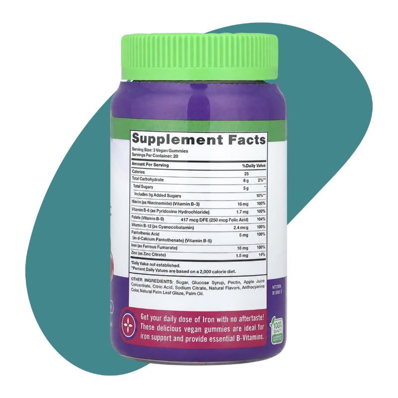 Essential Iron + B-Vitamins, Zinc, Natural Grape, 60 Vegan Gummies 2