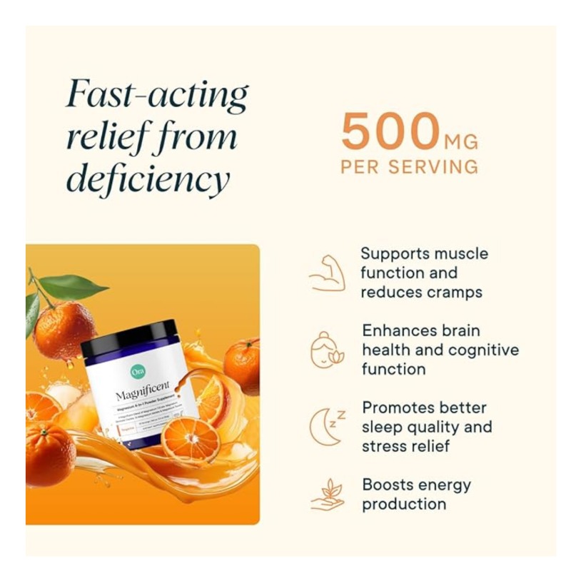 Magneficient, 4‑in‑1 Magnesium Powder, Tangerine, 30 servings 4