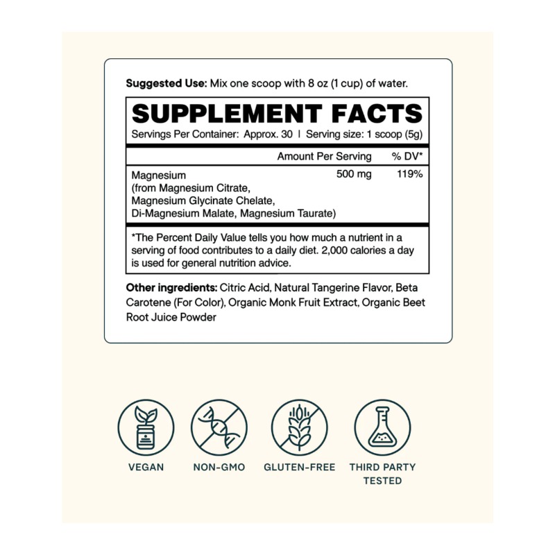 Magneficient, 4‑in‑1 Magnesium Powder, Tangerine, 30 servings 2