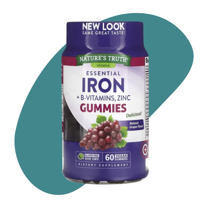 Essential Iron + B-Vitamins, Zinc, Natural Grape, 60 Vegan Gummies 1